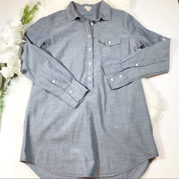 J.Crew Chambray Long Tunic Shirt Popover XS - Picture 1 of 8